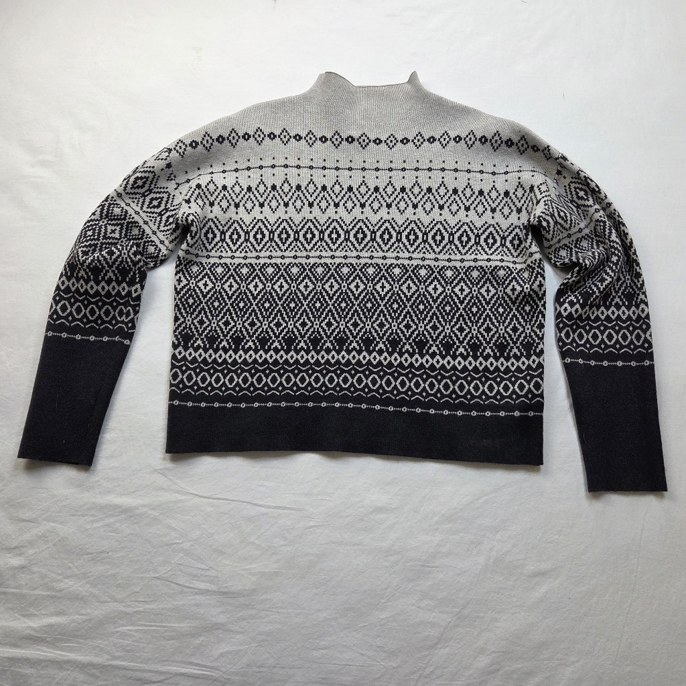 Joie Gray Black Fair Isle Sweater M Mock Neck Stretchy Knit Pullover - Picture 8 of 12